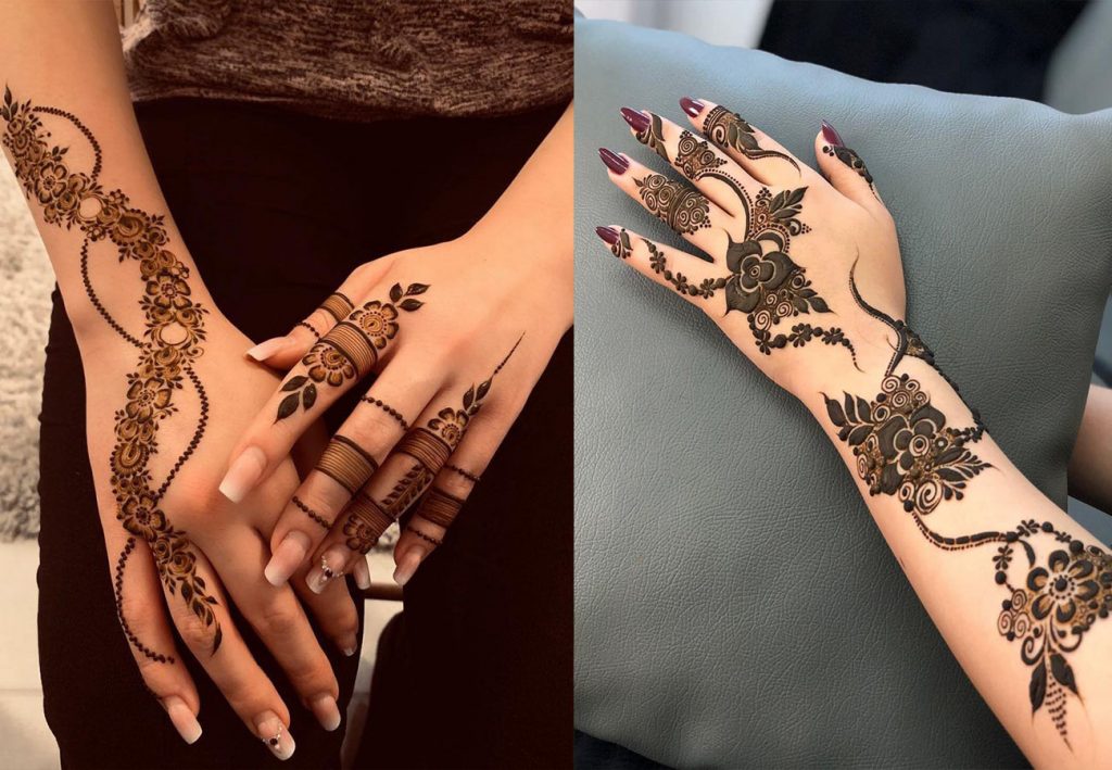 Back Side Hand Mehndi Design with Floral Vines