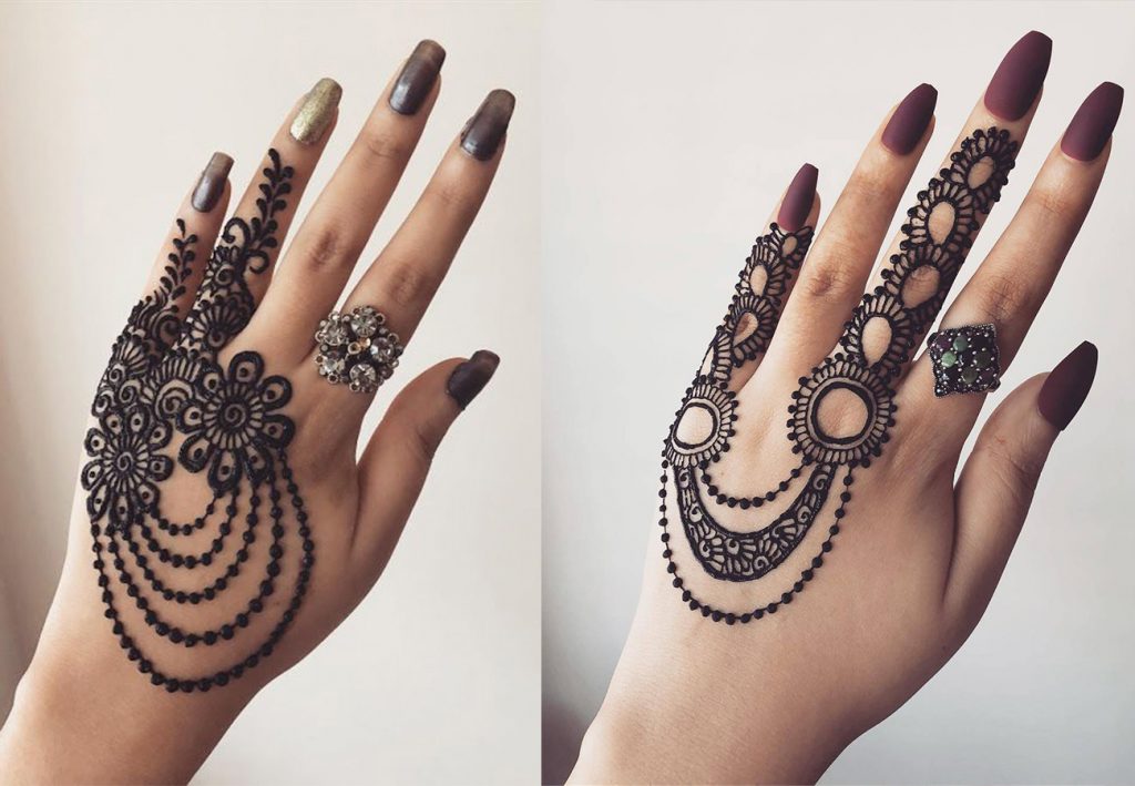 Draping Pearls Mehndi Design Back Hand